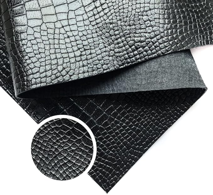 黑色蜥蜴羊皮缝制:薄黑色蜥蜴纹理(黑色蜥蜴,12x24英寸/30x60厘米)